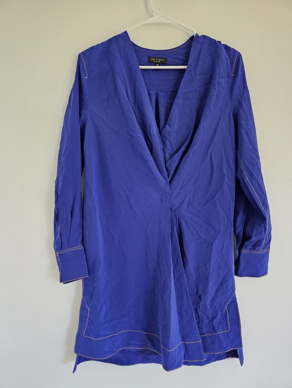 Rag & Bone Shields Silk Mini Dress Tunic In Electric Blue - Picture 3 of 6